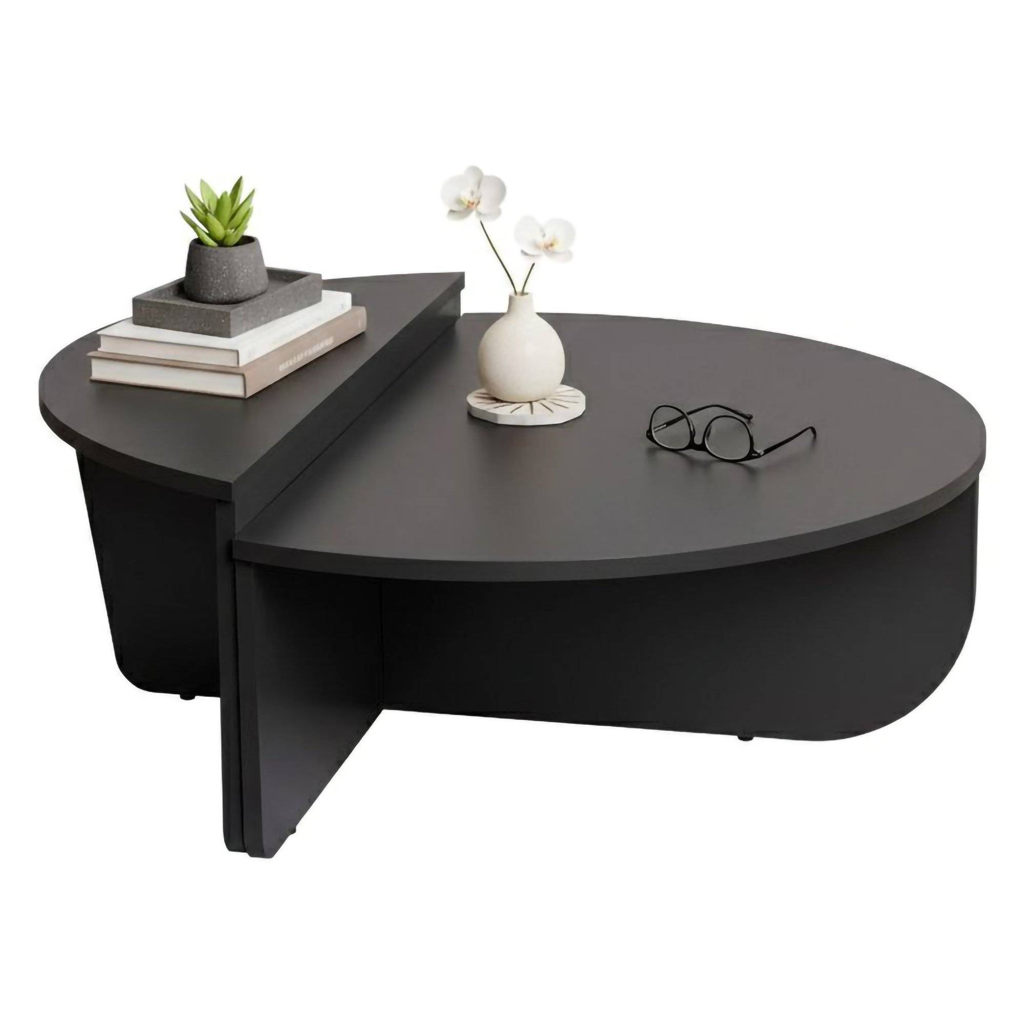 Mesa de centro feyre, forma oval, madera noble negra antracita
