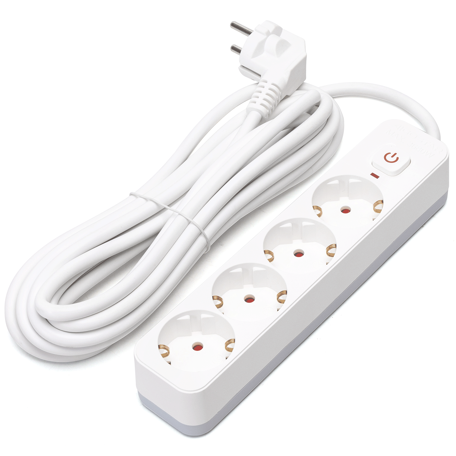 Aigostar regleta 4 enchufes, alargador 5m con interruptor, blanco