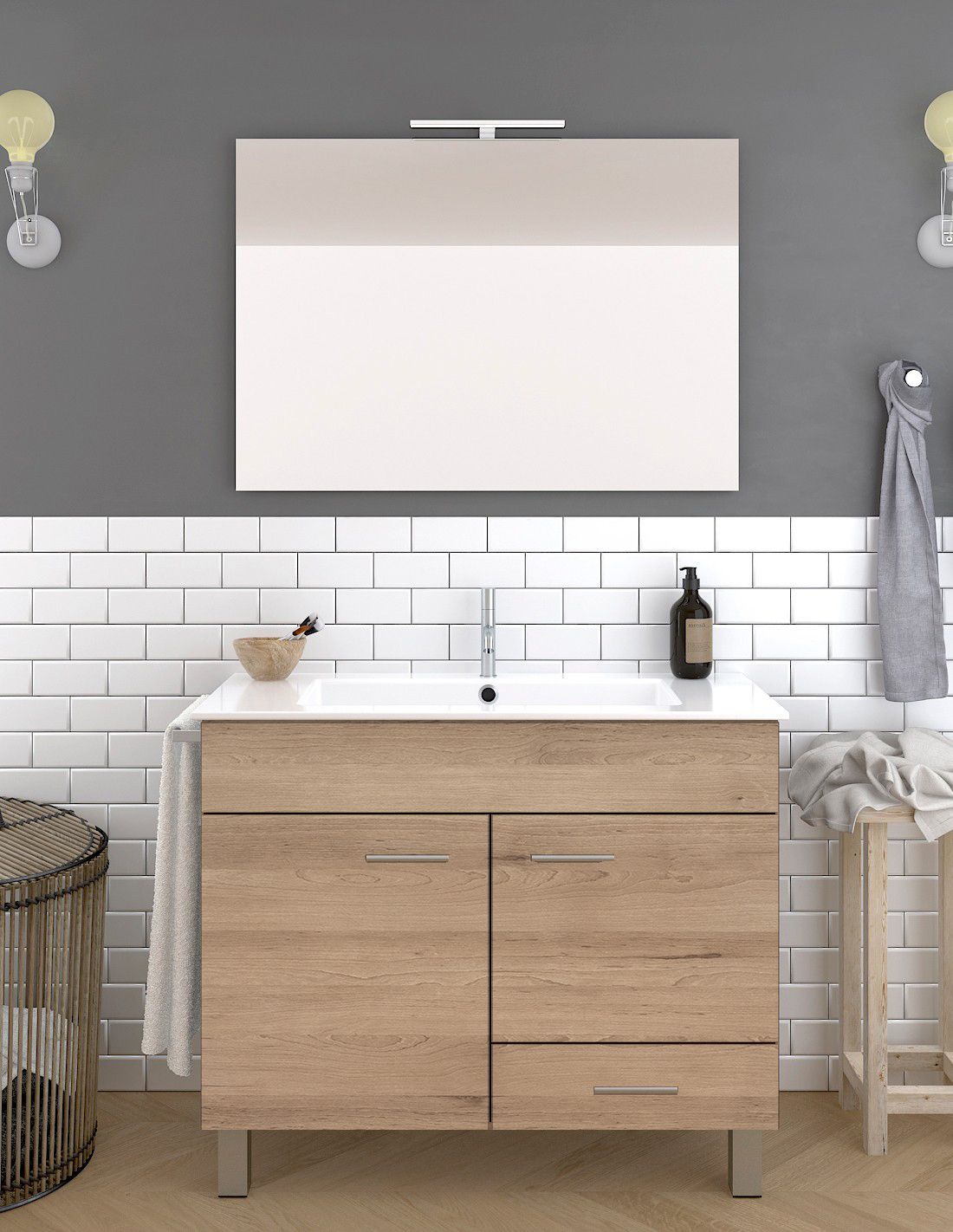 Mueble de baño samos, lavabo y espejo 90x45cm estepa