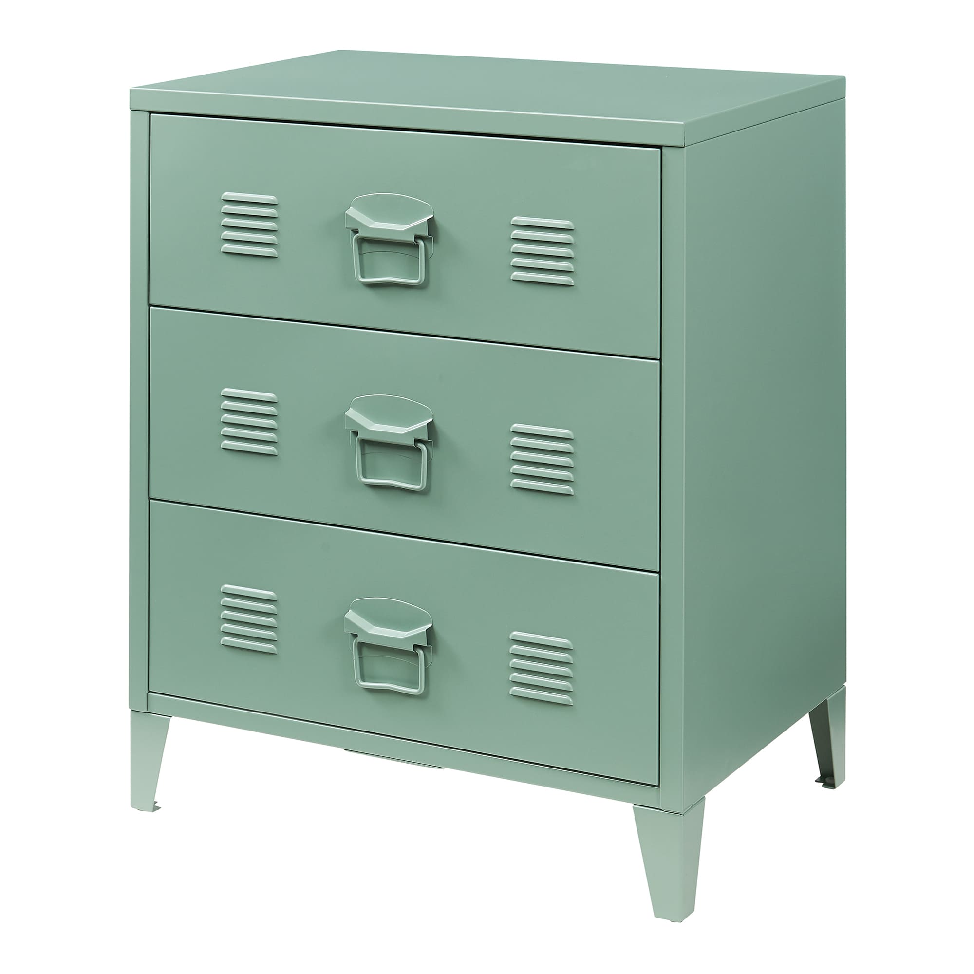 Cajonera hämeenlinna de 3 cajones acero 60x40x72cm - verde mate [en.casa]