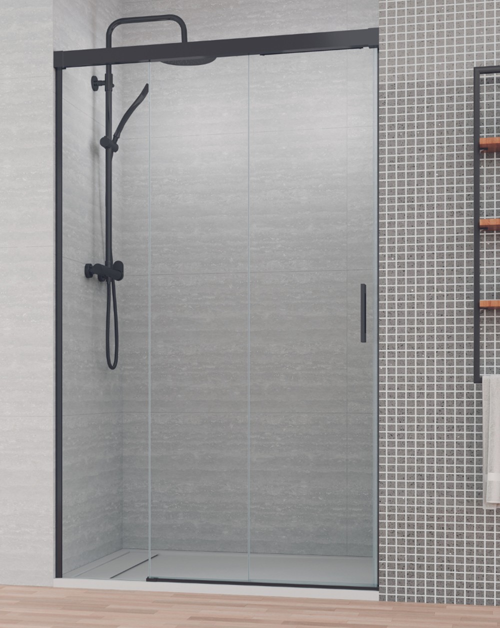 Mampara ducha frontal 3 cristales | negro 155 cm (adaptable 150,1-155cm)