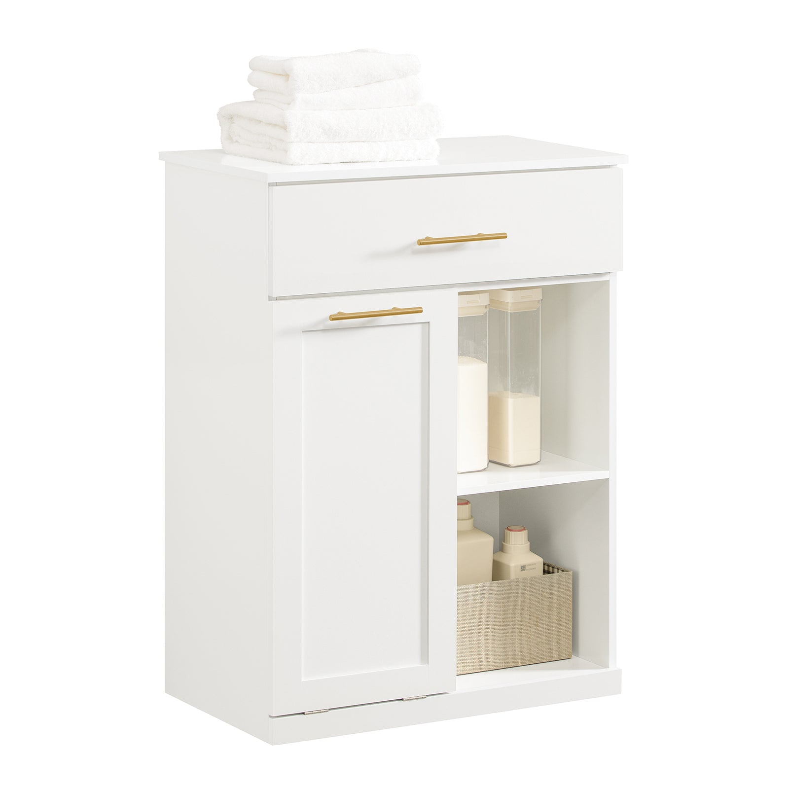 Armario de baño con 1 cesto para colada y 1 cajón bzr66-w sobuy
