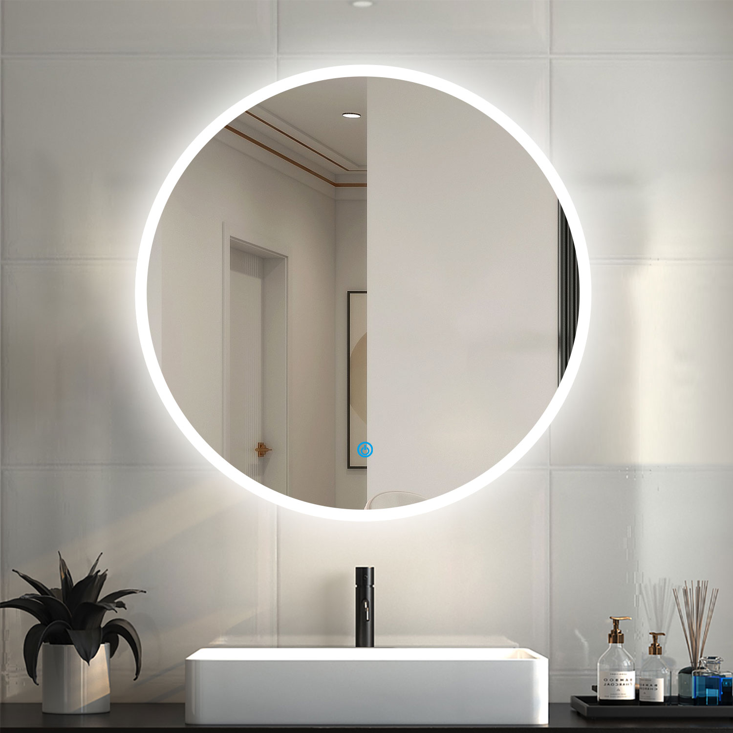 Aica espejo redondo de baño LED 60cm,antivaho ,brillo ajustable