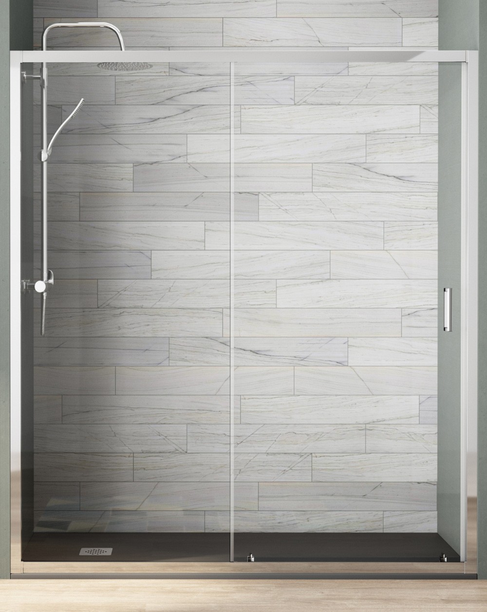 Mampara ducha frontal 1 puerta 1 fijo | transparente | 150cm (adap.148-152)