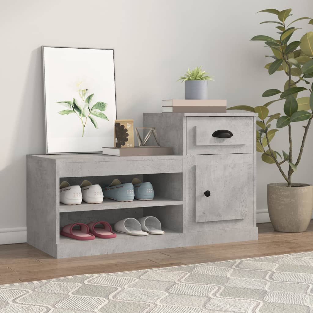 Mueble zapatero madera contrachapada gris hormigón 100x42x60 cm