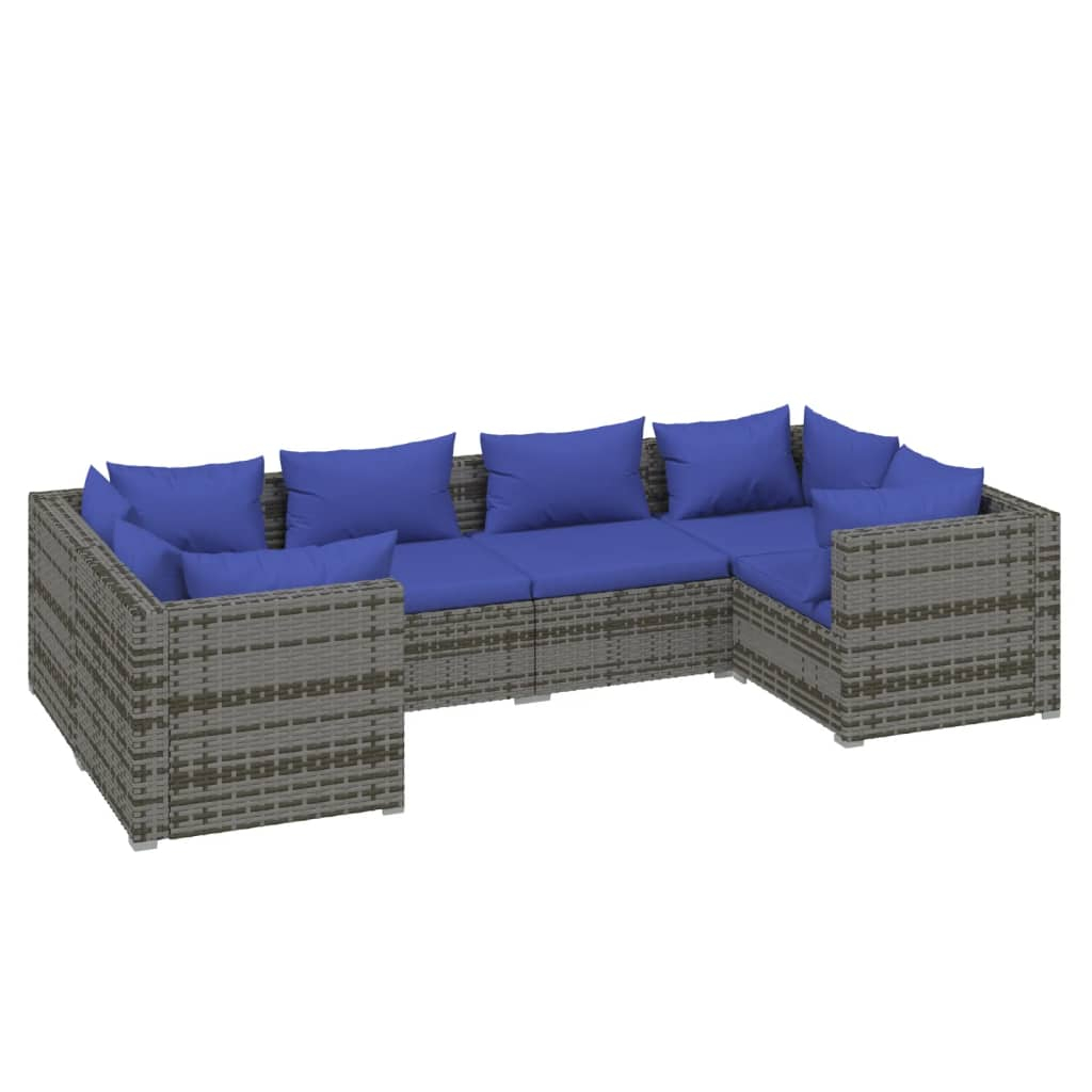 vidaXL set de sofás de jardín 6 piezas y cojines ratán sintético gris
