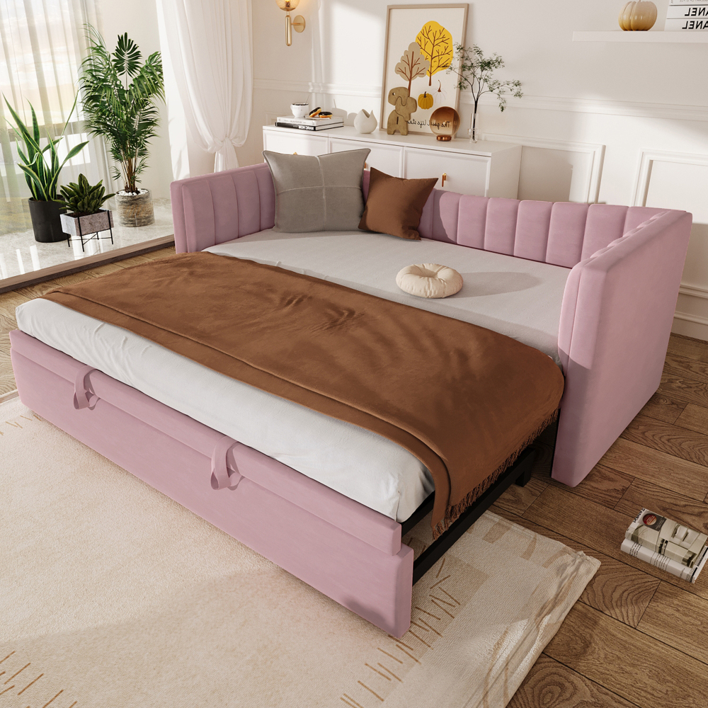 Cama nido 90/180x200cm con somier terciopelo – rosa