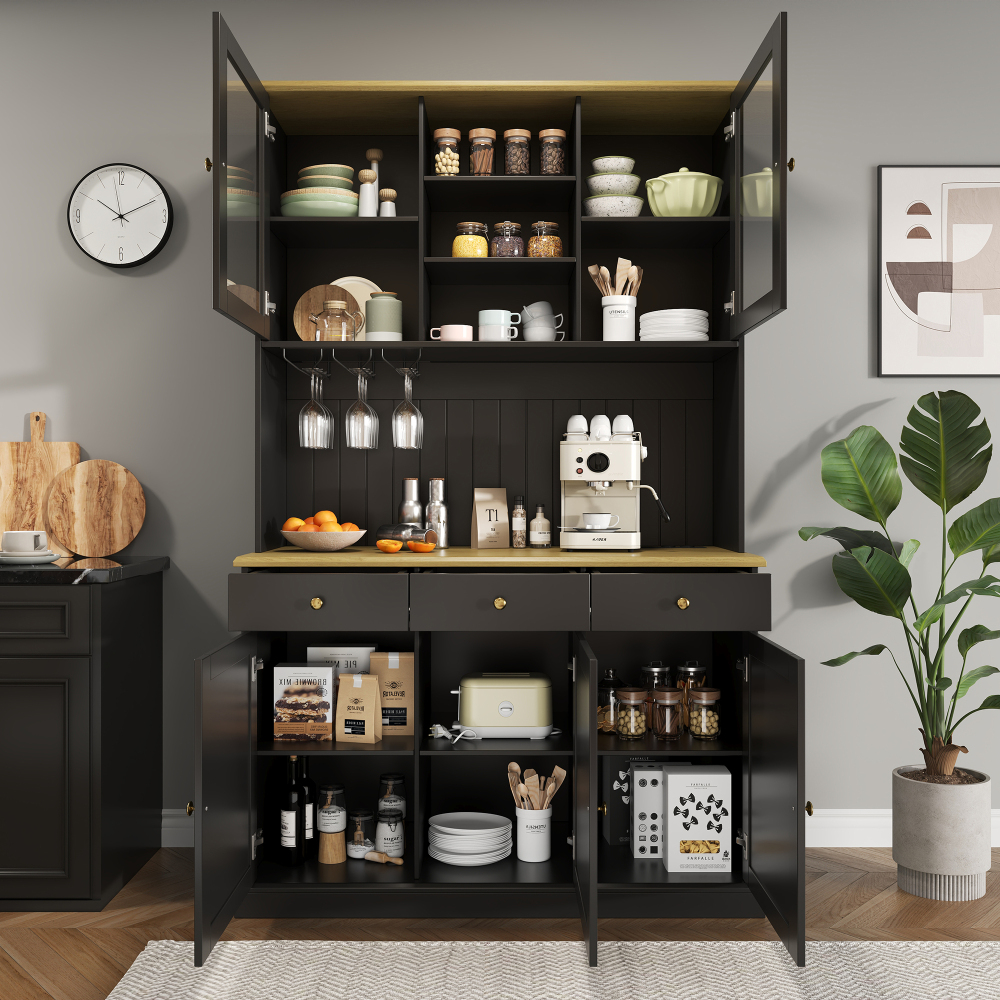 Vitrina para comedor cocina con puertas de cristal negro 191x120x40cm