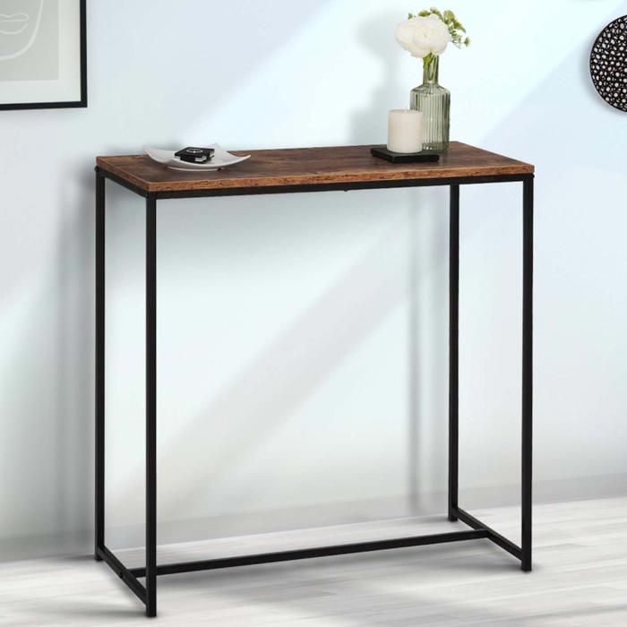 Consola industrial de metal y madera envejecida - 80 cm