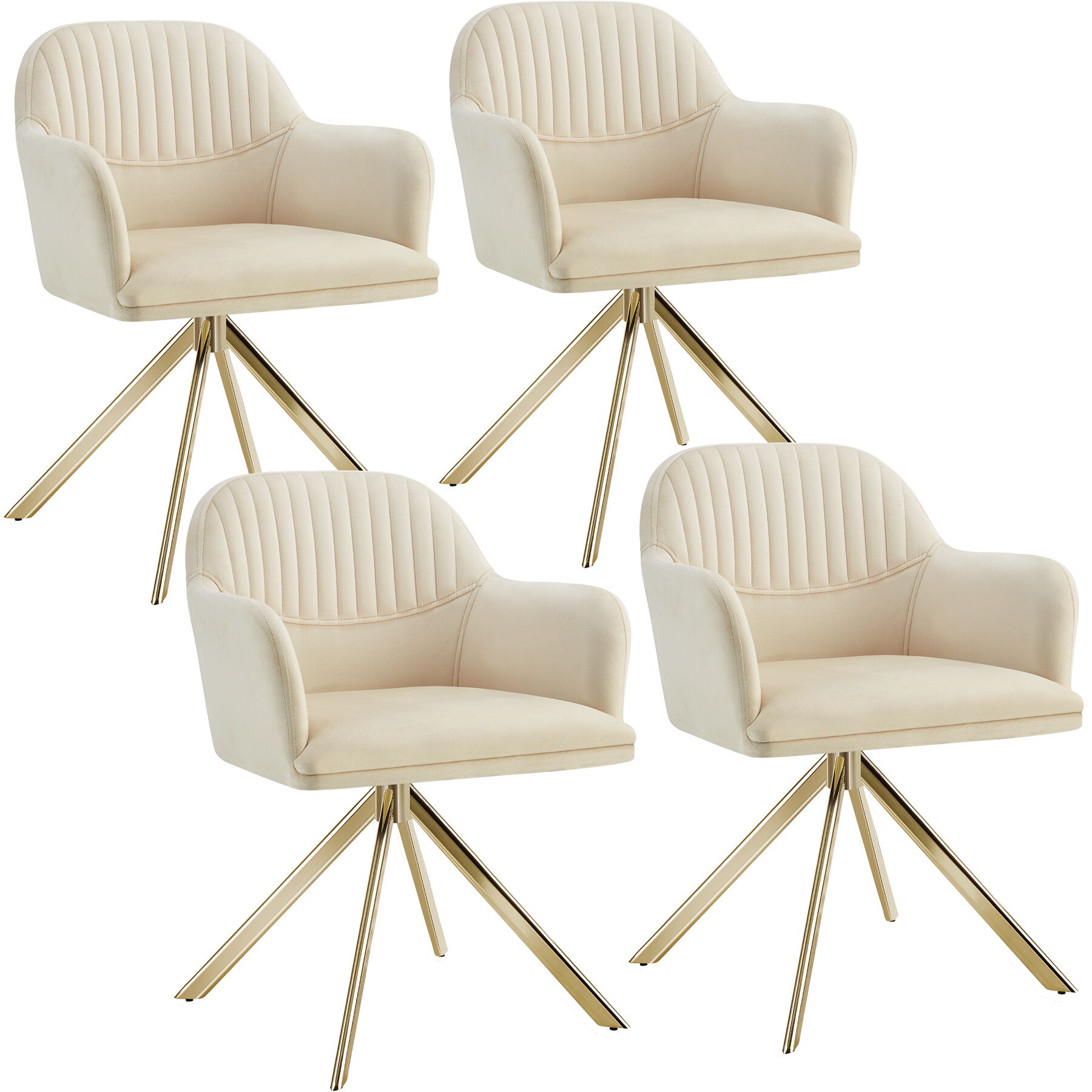 4 sillas de comedor giratoria 360º terciopelo, 56x59x81 cm crema/oro