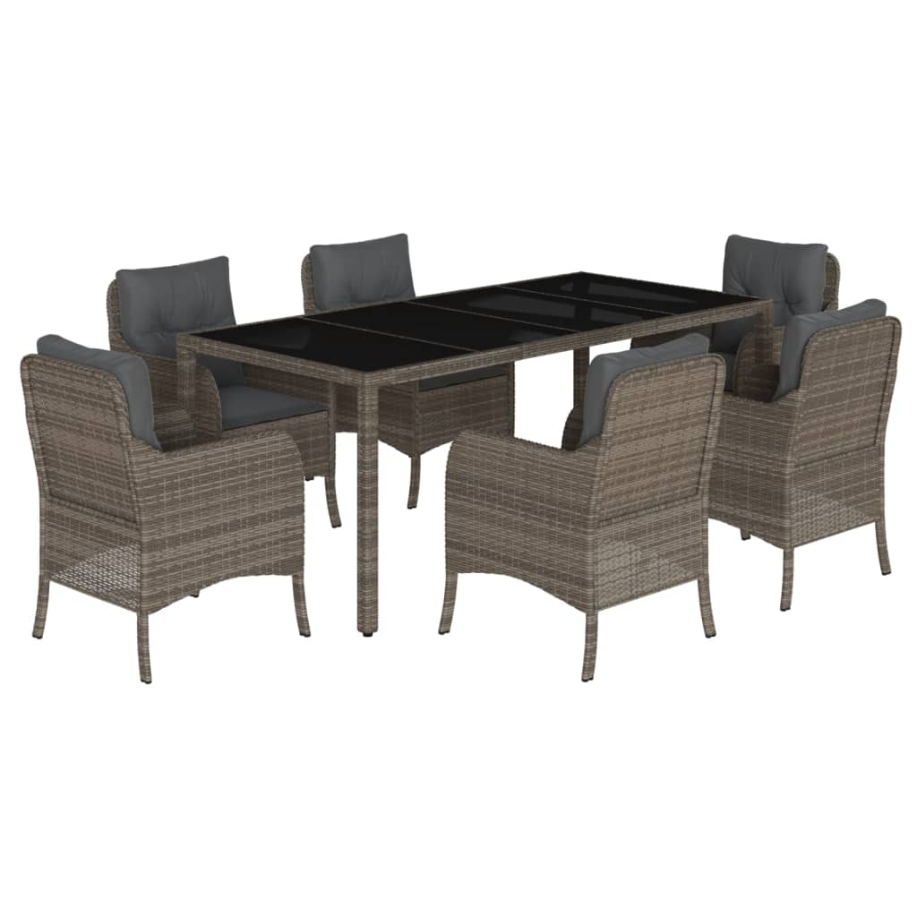 vidaXL set comedor jardín 7 pzas y cojines ratán sintético gris