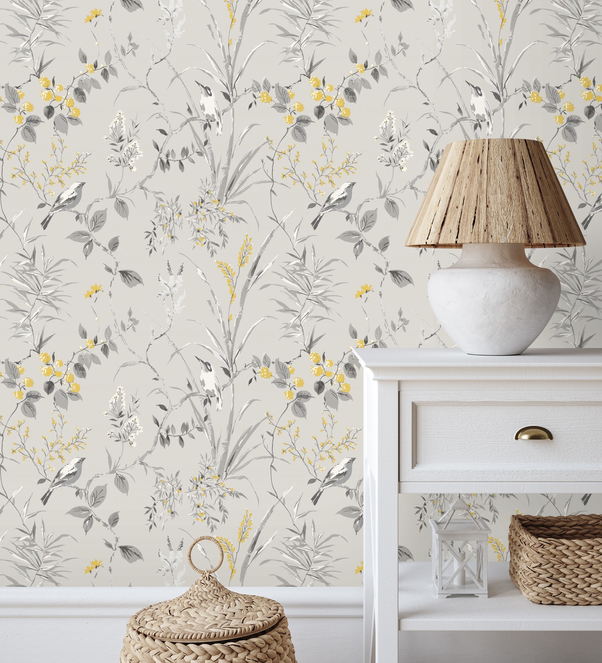 Papel pintado gaulan lavable de ramas flores y pájaros estilo 5.23m²