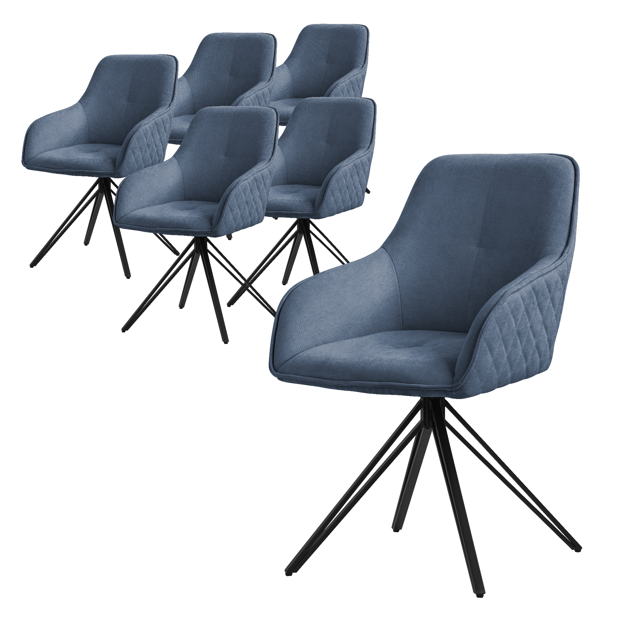 6x silla de comedor giratoria azul tela tejida asiento ergonómico