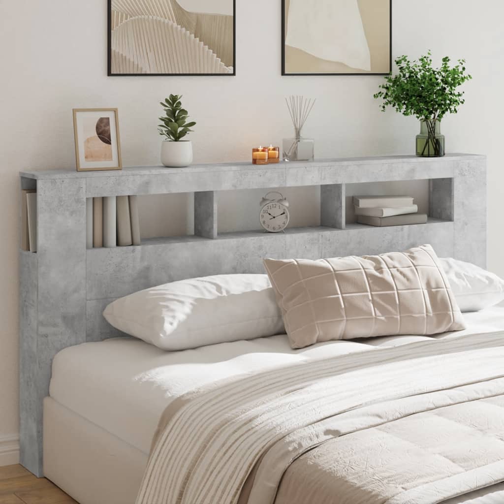 Cabecero LED madera ingeniería gris hormigón 200x18,5x103,5 cm eso2309