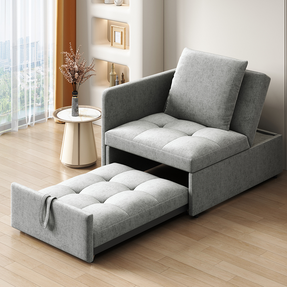 Sofá cama de lino con respaldo ajustable，gris.