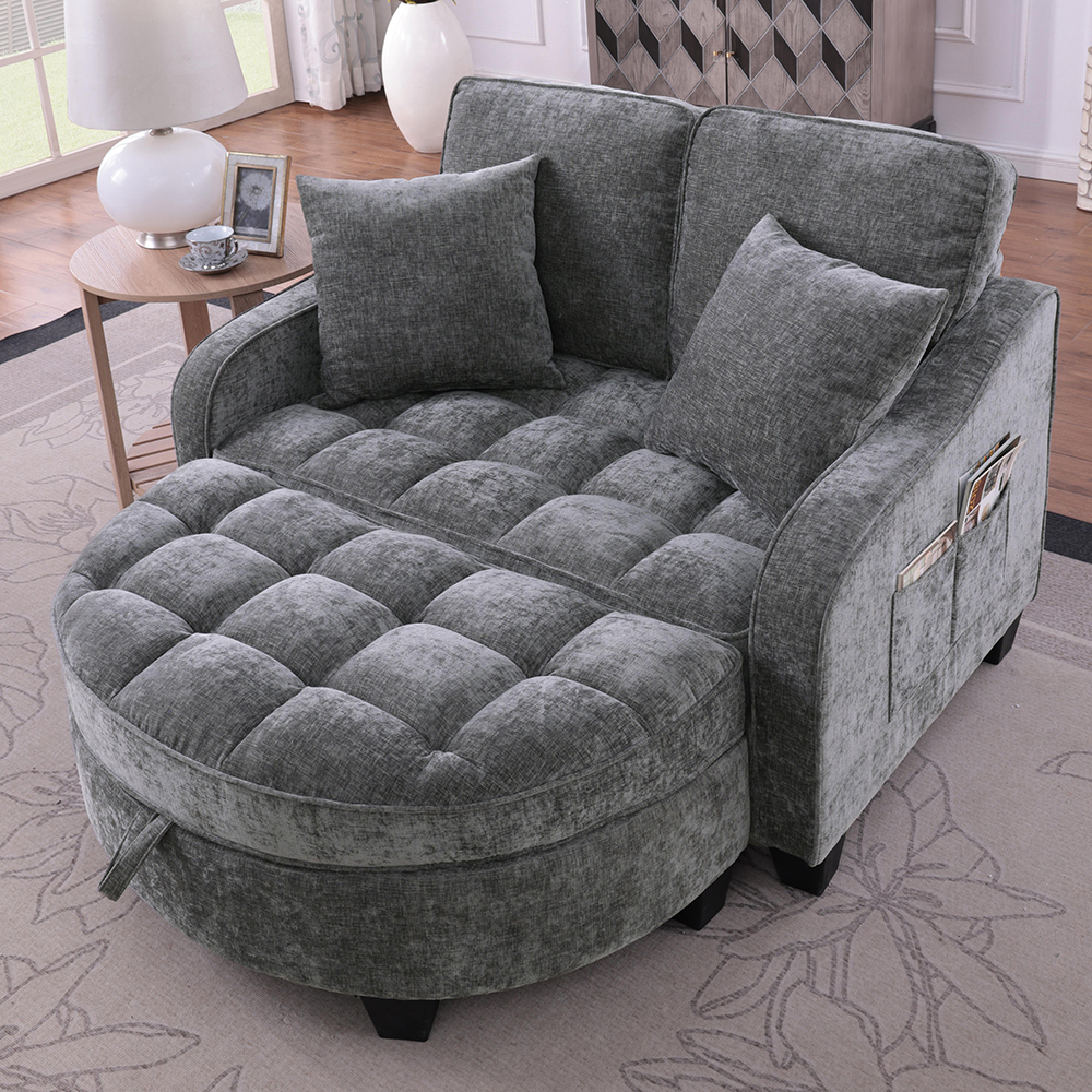 Sofá komhtom,tela de lino+madera de eucalipto,gris oscuro