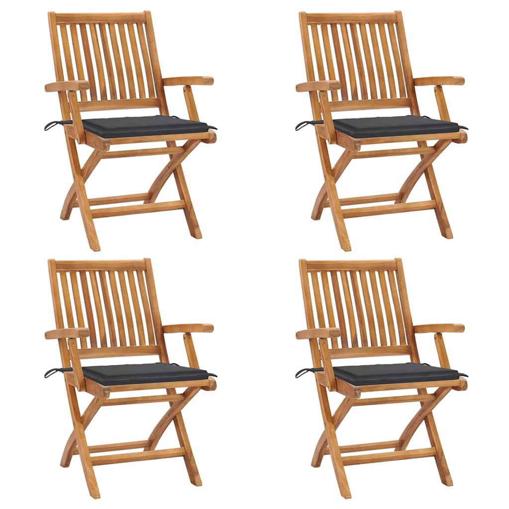 vidaXL sillas de jardín plegables y cojines 4 udes madera maciza teca