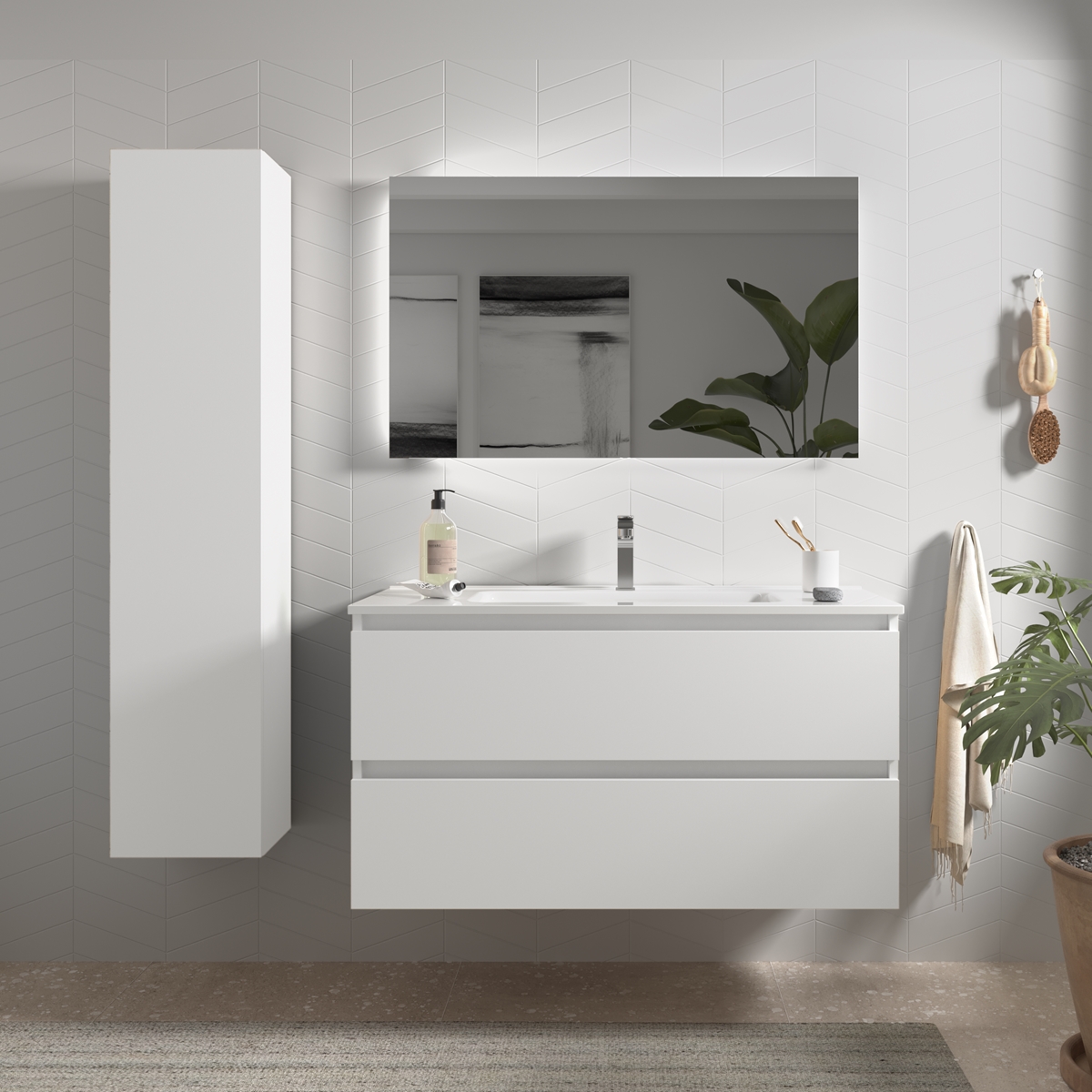 Mueble baño bequia 100 cm blanco mate | lavabo