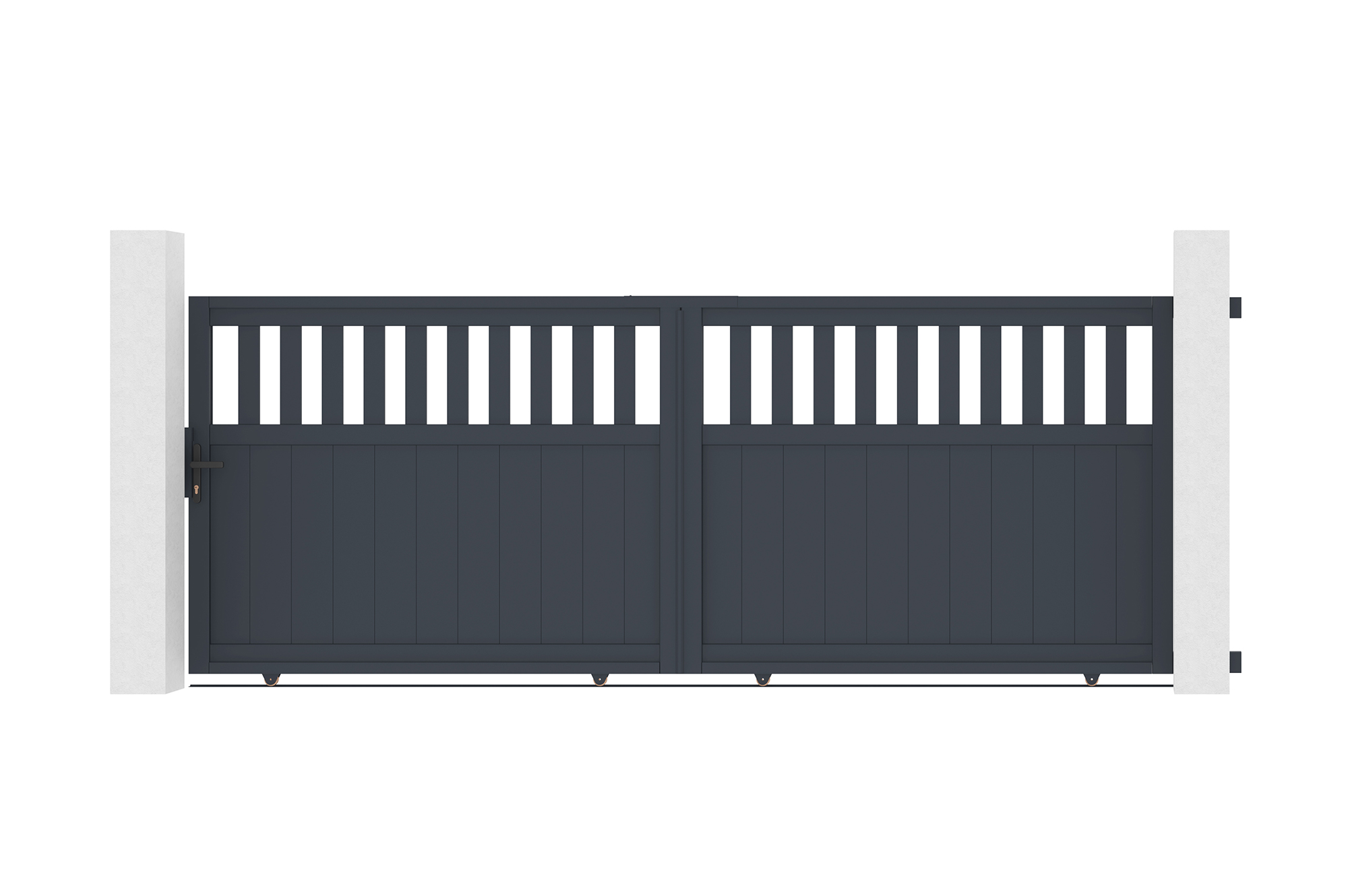 Pack puerta corredera santis 3,7m a.140cm + 2 postes a.160cm gris