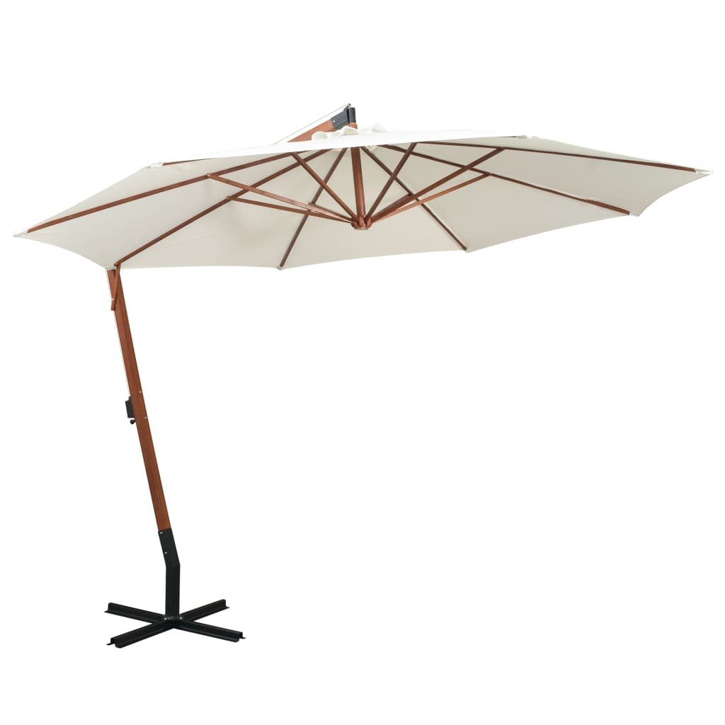 vidaXL sombrilla colgante con palo de madera blanca 350 cm