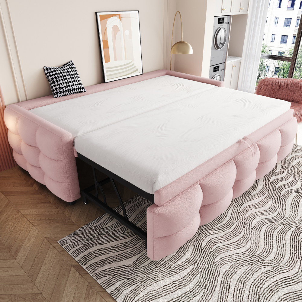 Cama nido 90/180x190cm, sofá cama con somier de láminas, tela teddy – rosa