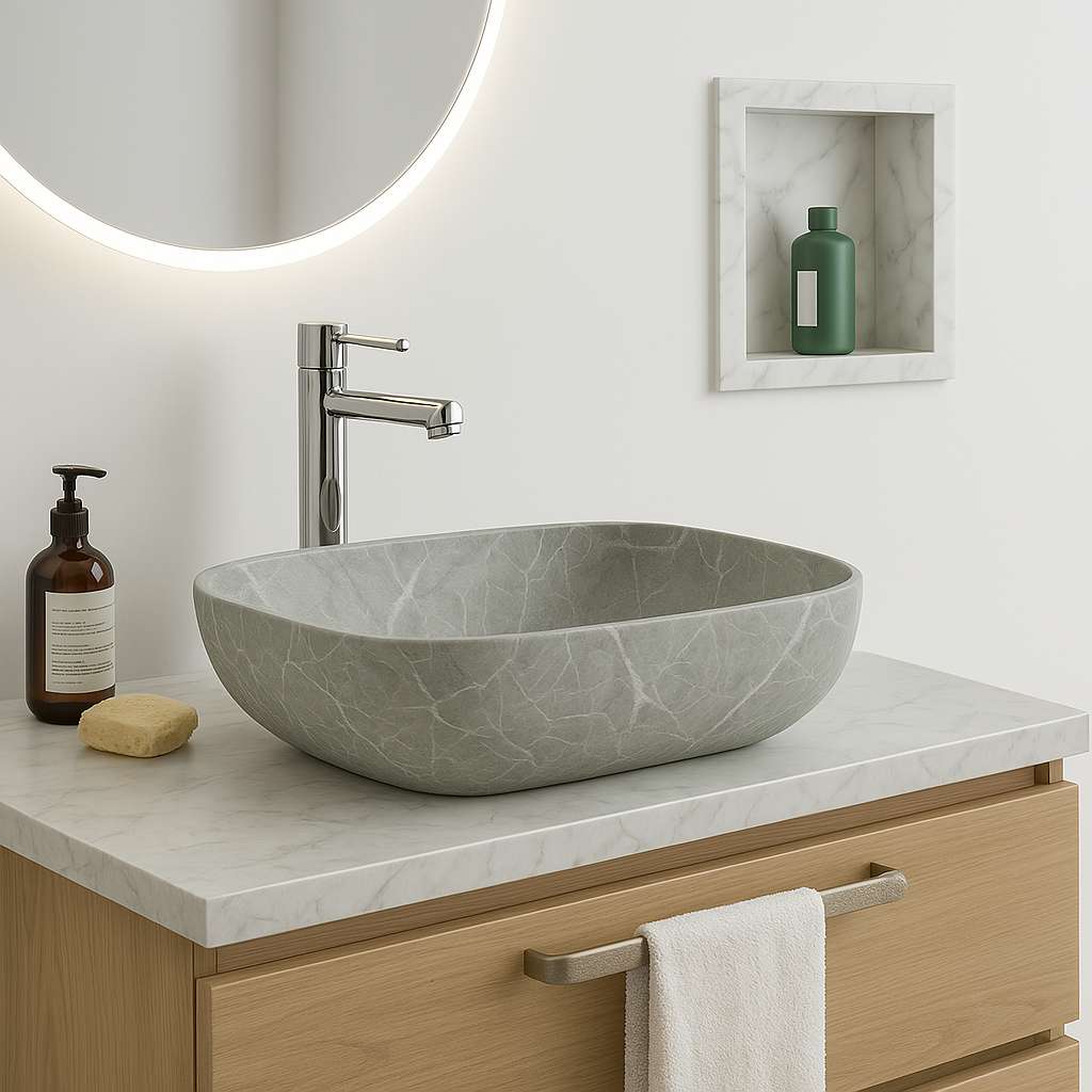 Lavabo de sobreponer mini ovalo cerámica 46,5x13x33,5 cm gris pietra