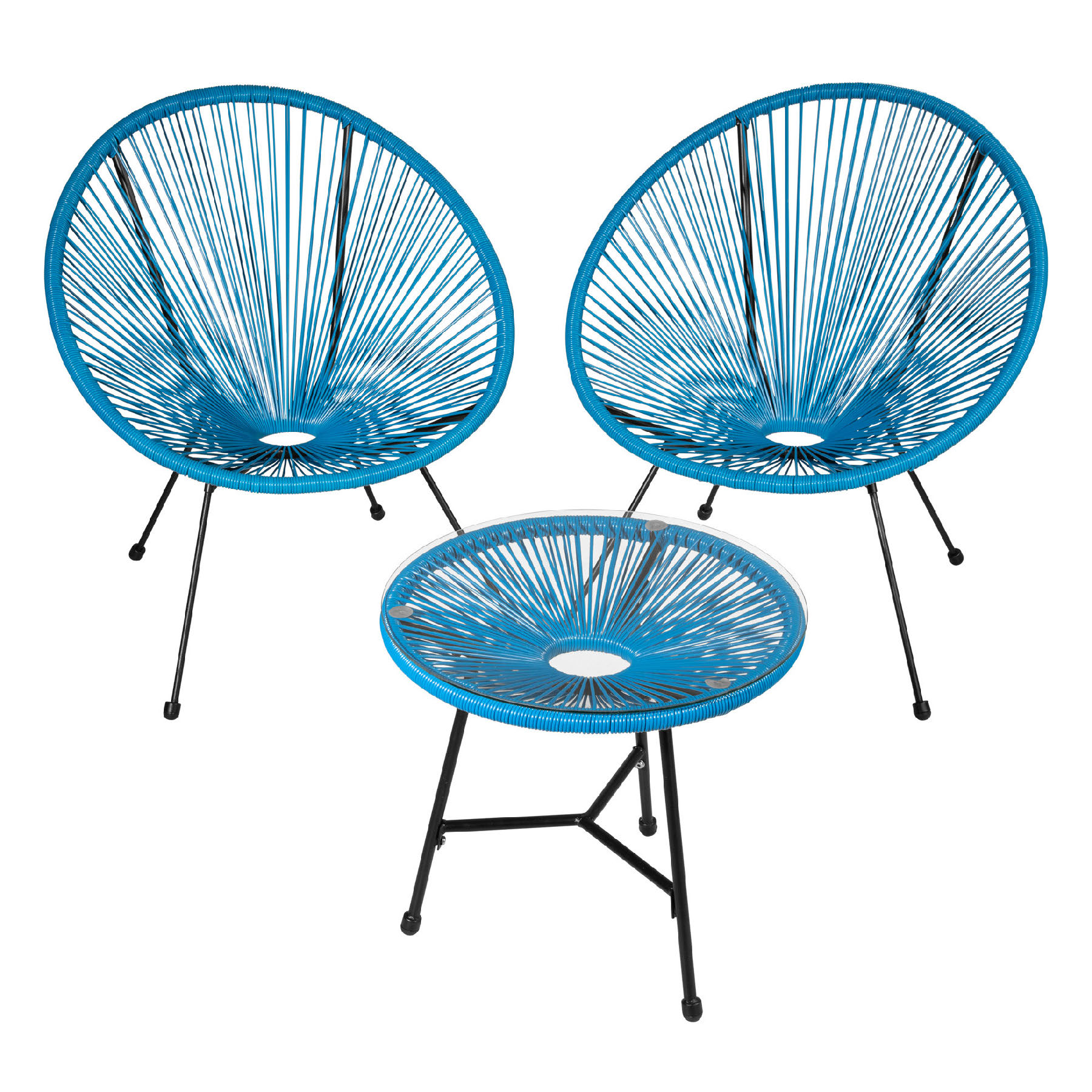 Set de 2 sillas de jardín con mesa de estilo retro acapulco azul