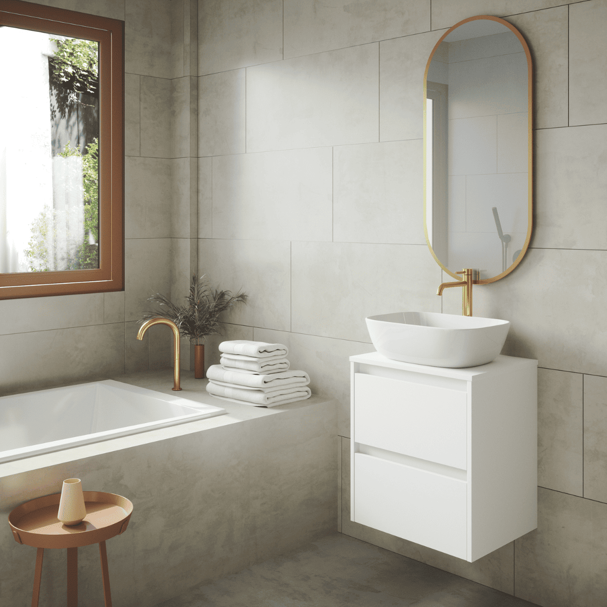Mueble suspendido fondo reducido con lavabo | 2 cajones | 60 cm blanco mate