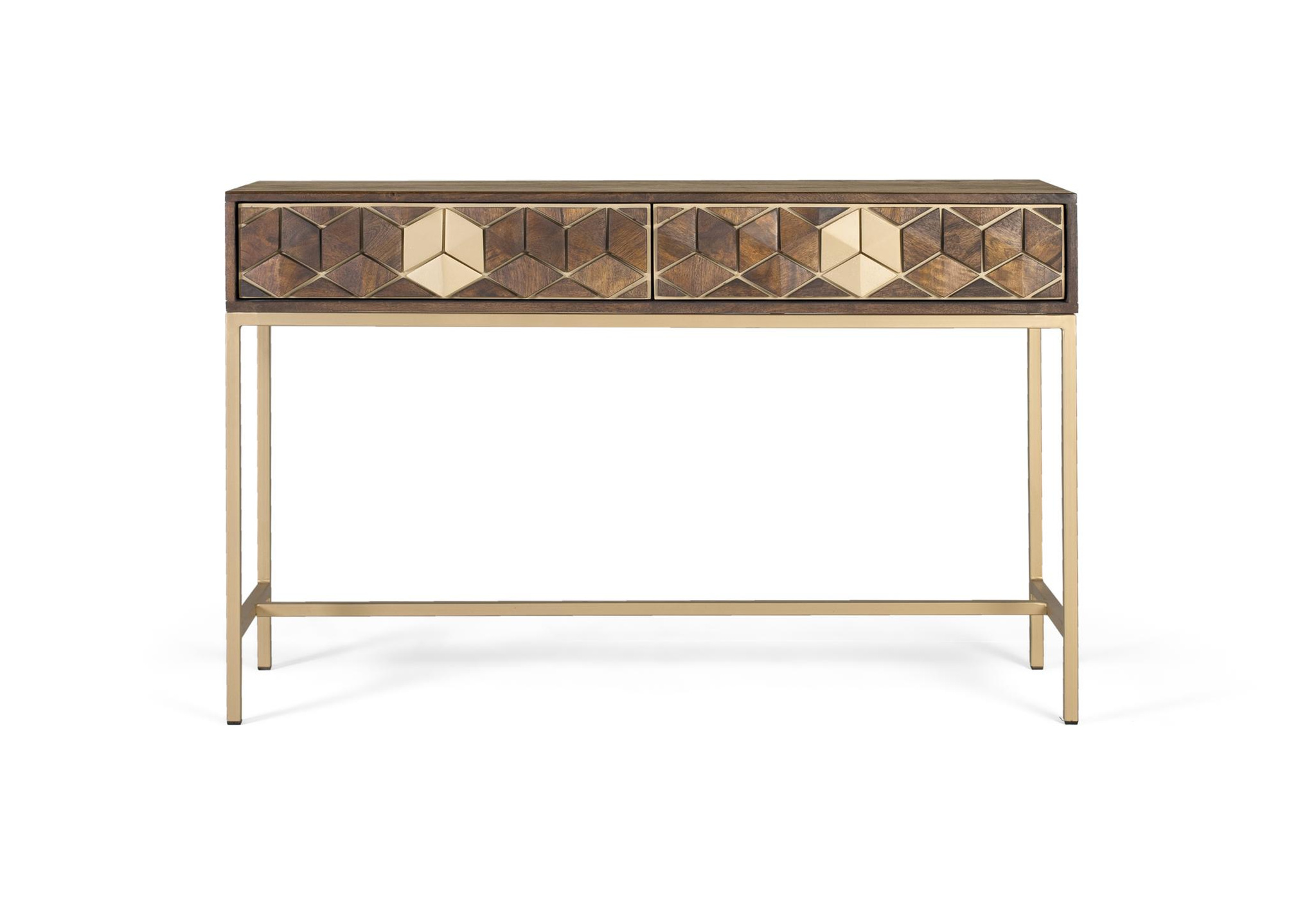 Consola bora-bora de madera de mango y metal en color nogal y dorado 122 cm