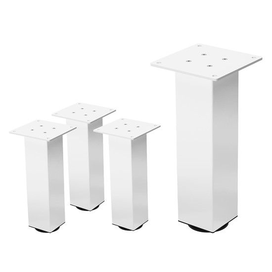 Set 4x patas de mesa 30 cm regulables de acero 8x8 cm blanco brillante