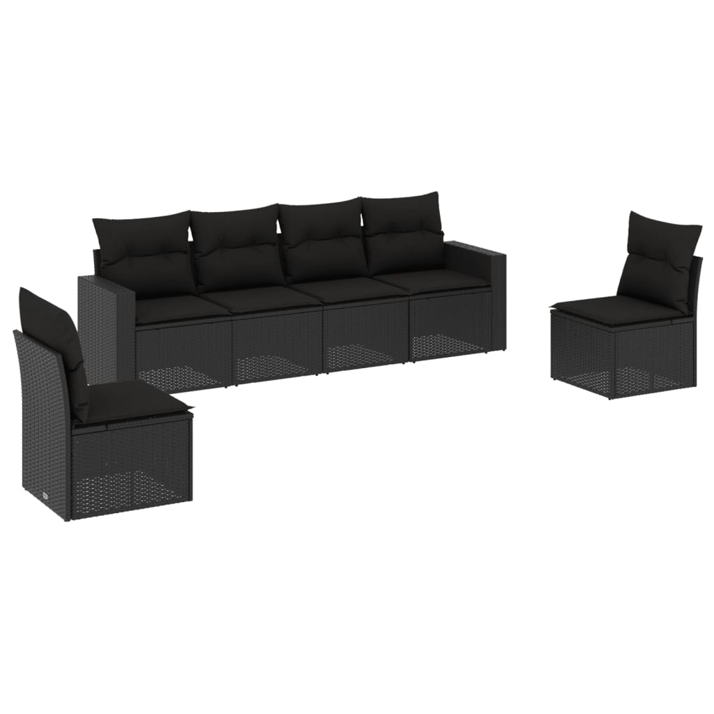 vidaXL set de sofás de jardín 6 piezas y cojines ratán sintético negro