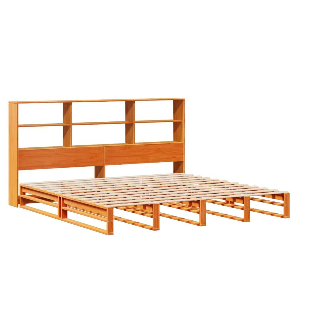 vidaXL cama con estantería sin colchón madera maciza marrón 180x200 cm