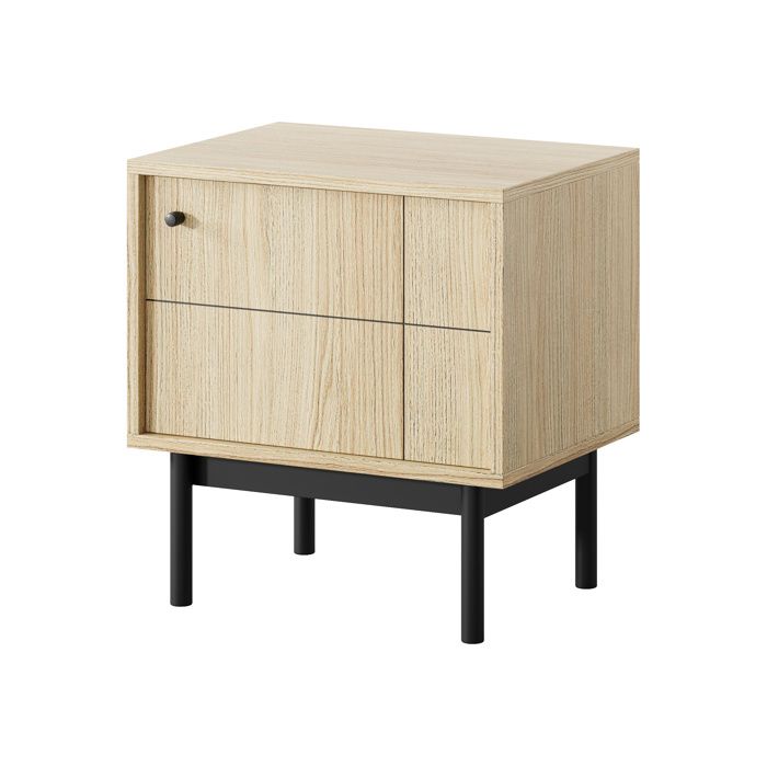 Mesita de noche - 3xe living - linea (roble) - patas de metal negro - panel