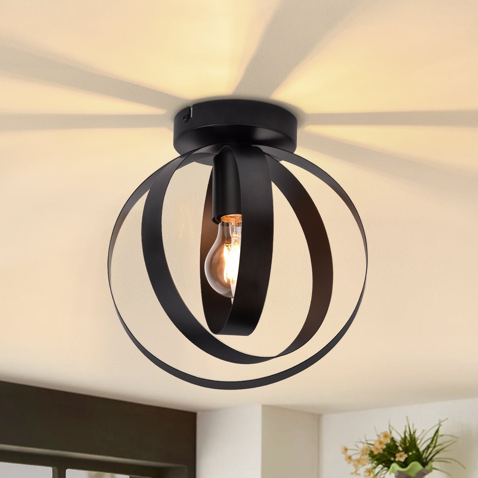 Nettlife lámpara de techo E27 industrial metal negro lámpara de mesa de