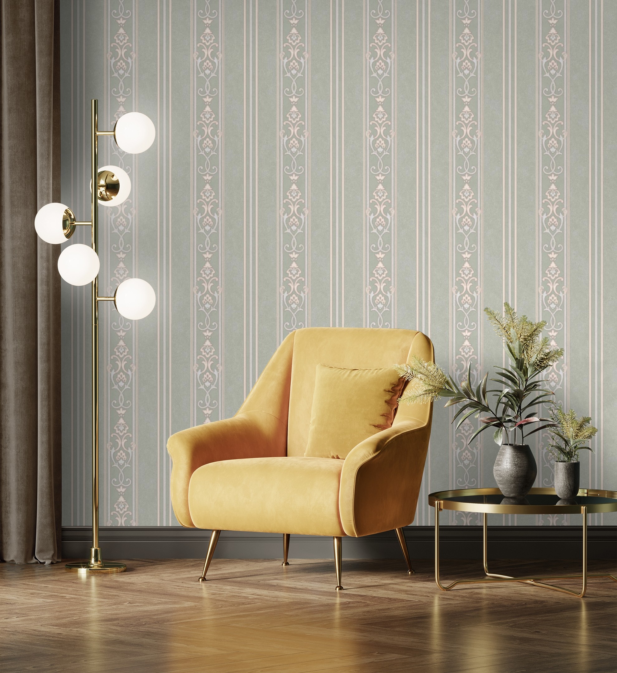 Papel pintado gaulan lavable de rayas estilo victoriano con 10.6m²