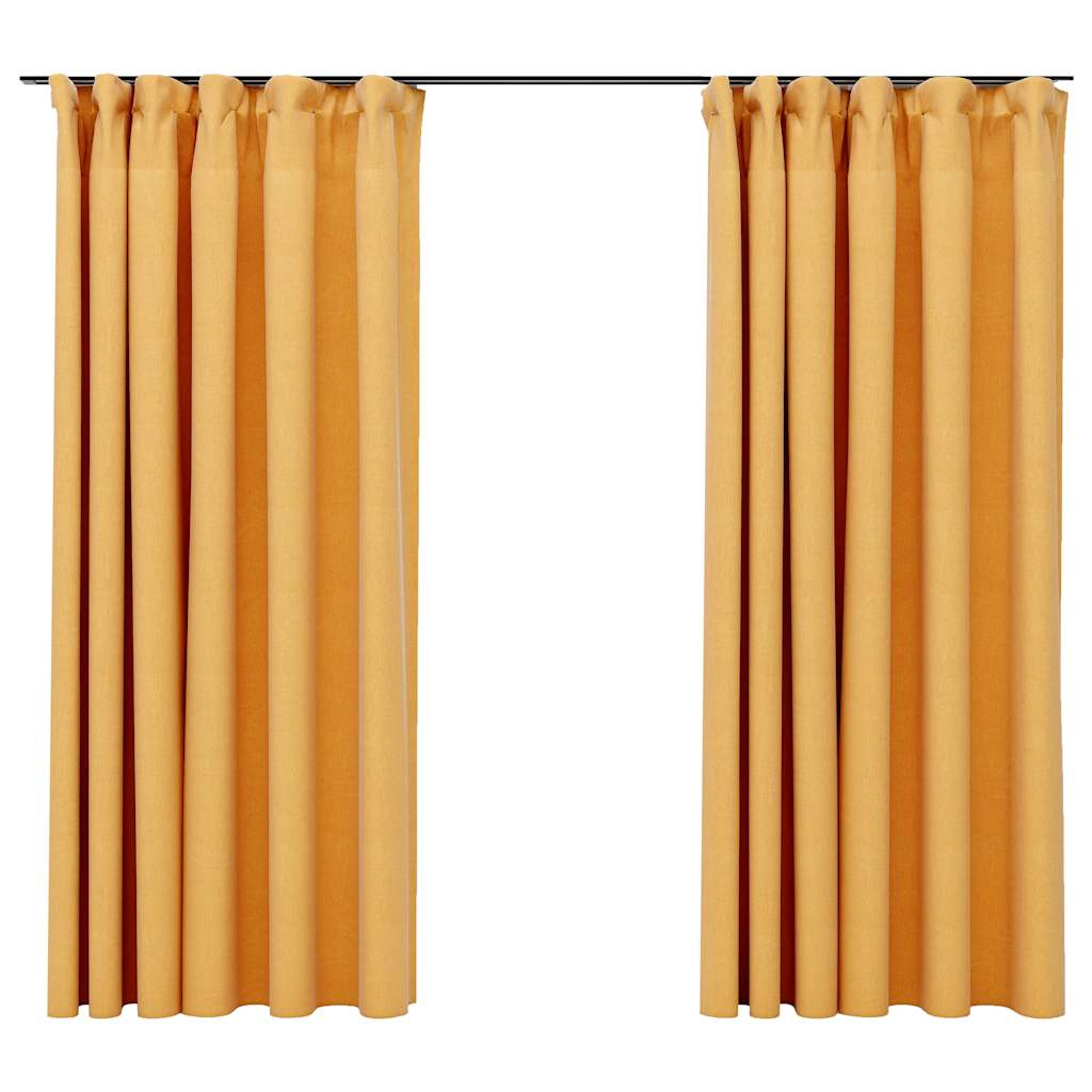 vidaXL cortinas opacas ganchos look de lino 2 pzas amarillo 140x175 cm