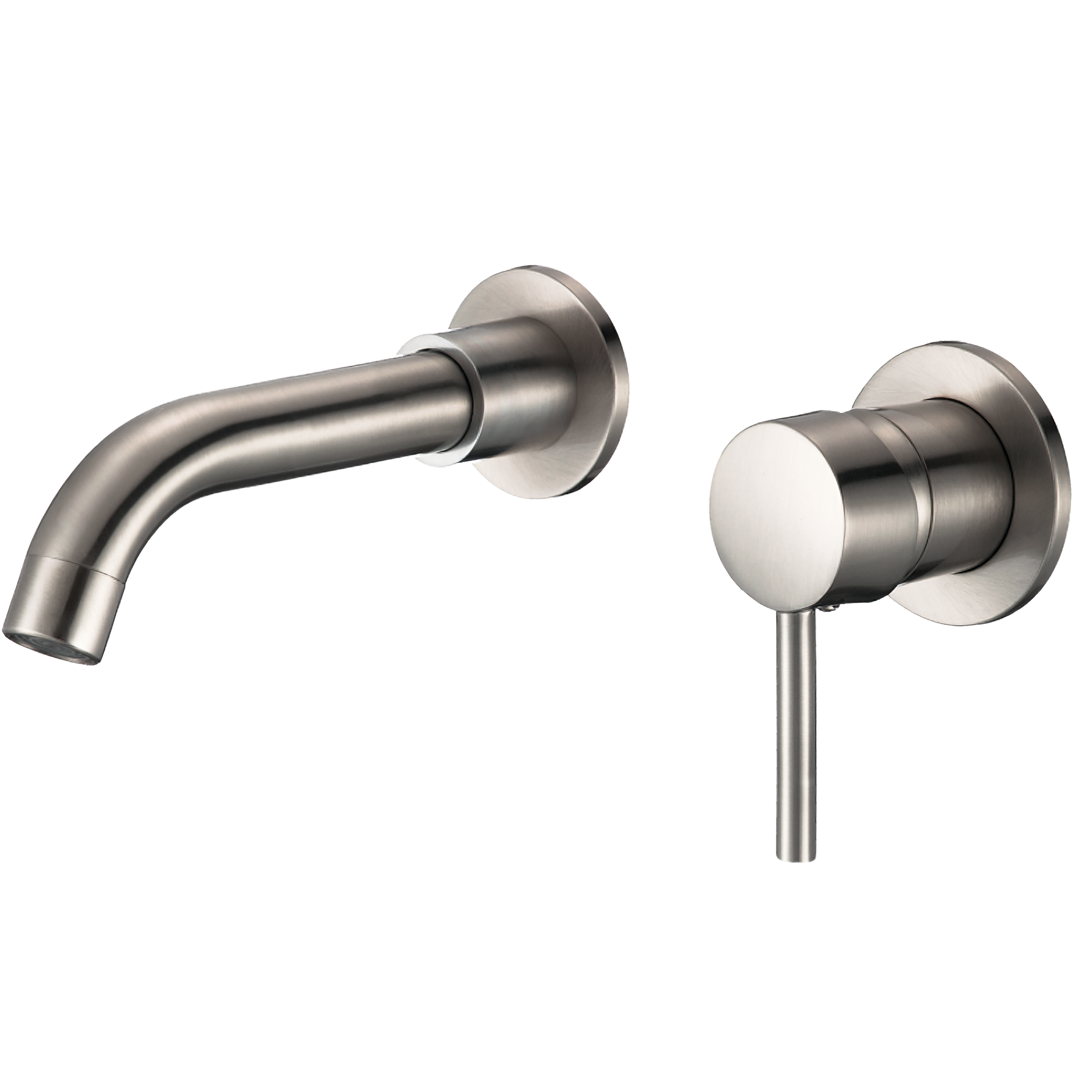 Valaz grifo lavabo empotrado redondo acero cepillado con caño de 15cm