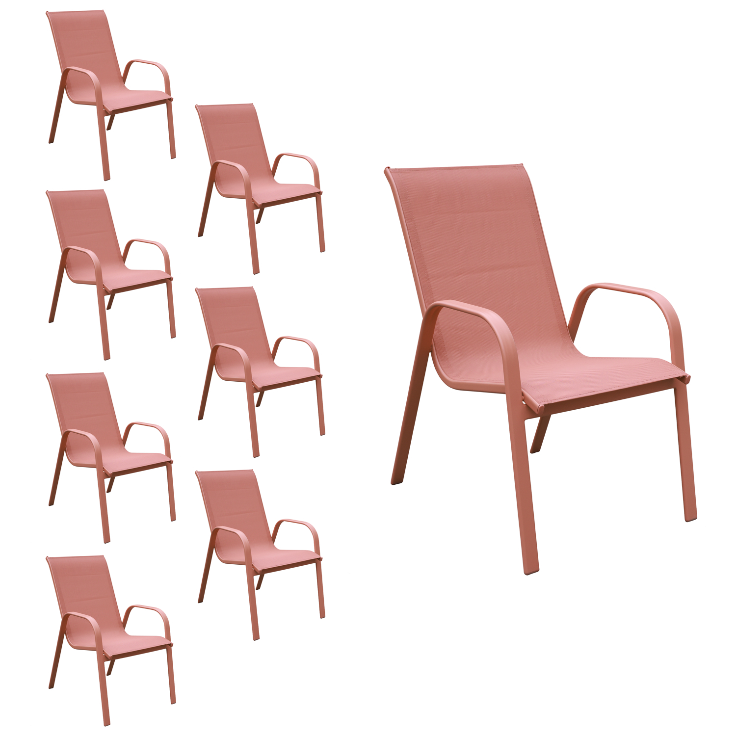Pack de 8 sillas marbella de textileno terracota - aluminio terracota