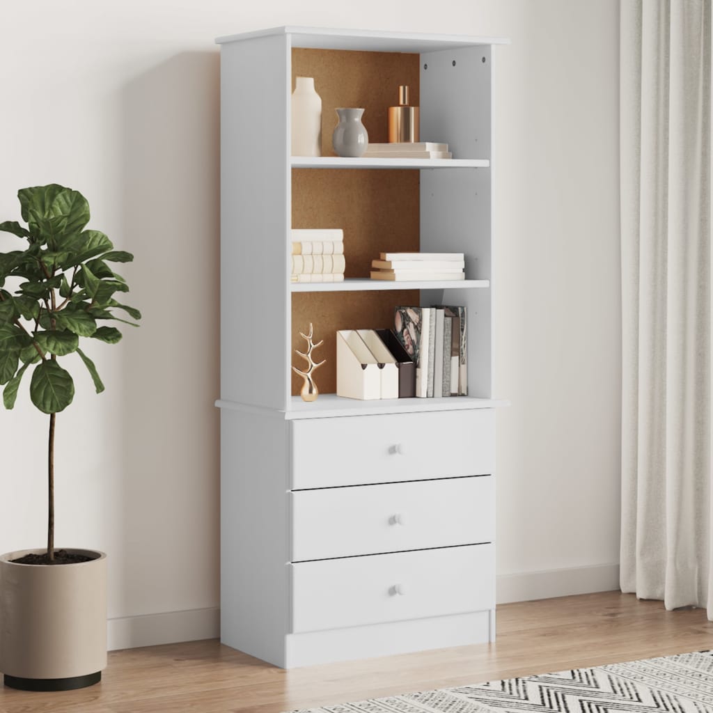 Librería con cajones alta madera de pino blanco 60x35x142 cm