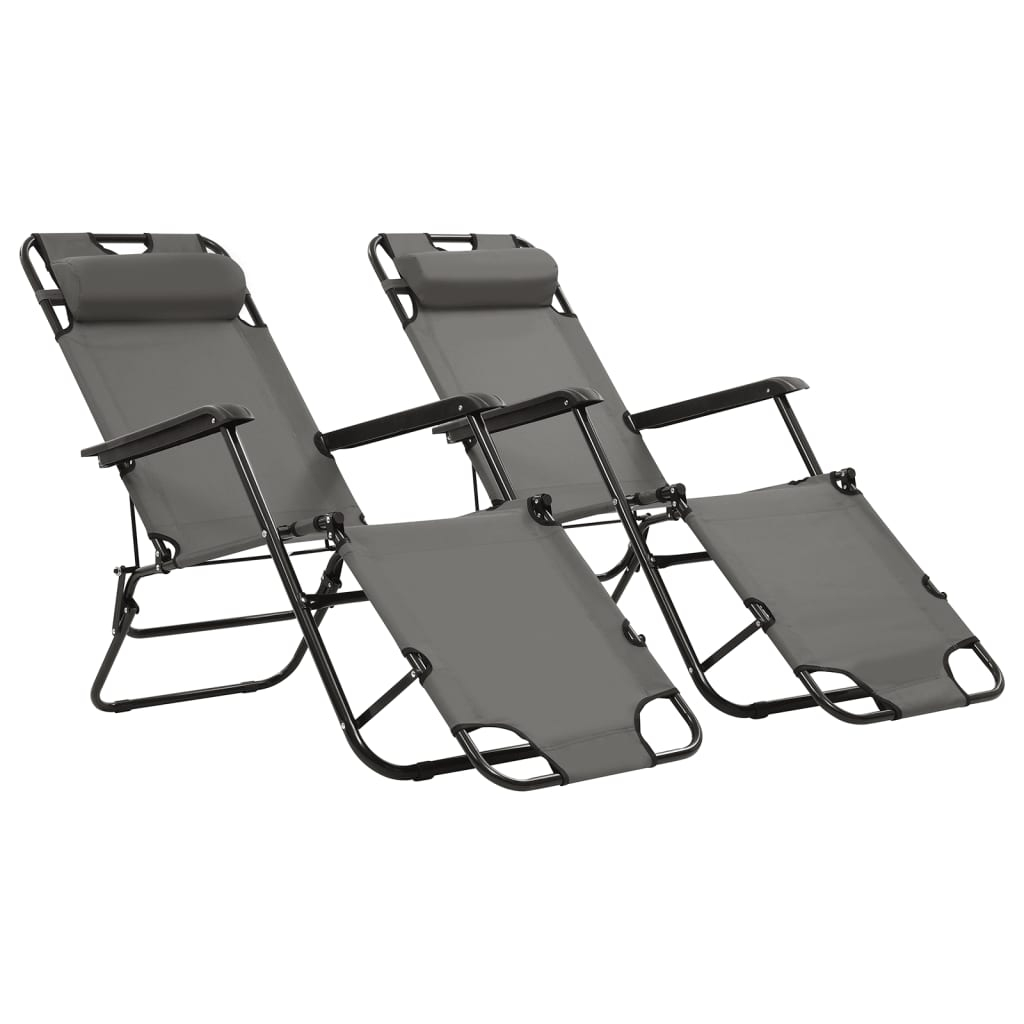 vidaXL tumbonas plegables con reposapiés 2 unidades acero gris