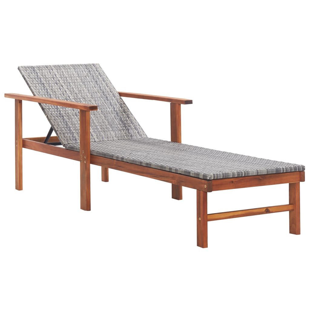 vidaXL tumbona de madera maciza de acacia y ratán sintético gris