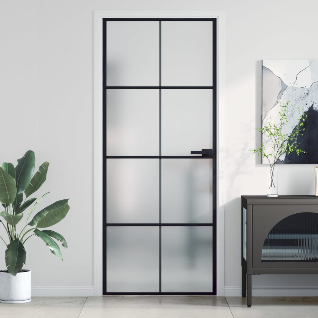 Puerta interior deLGada negra vidrio y aluminio 83x201,5 cm wef3514