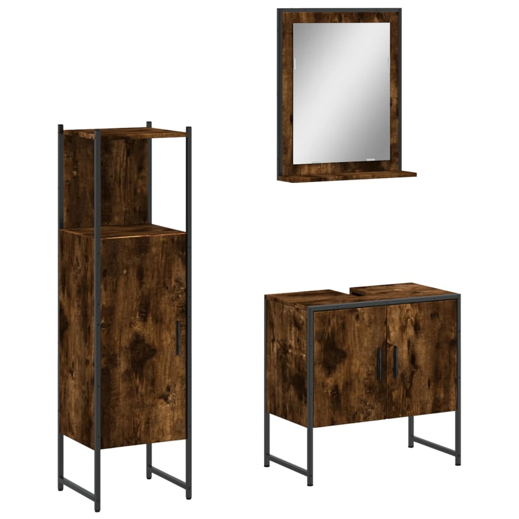 vidaXL set de muebles baño 3 pzas madera contrachapada roble ahumado