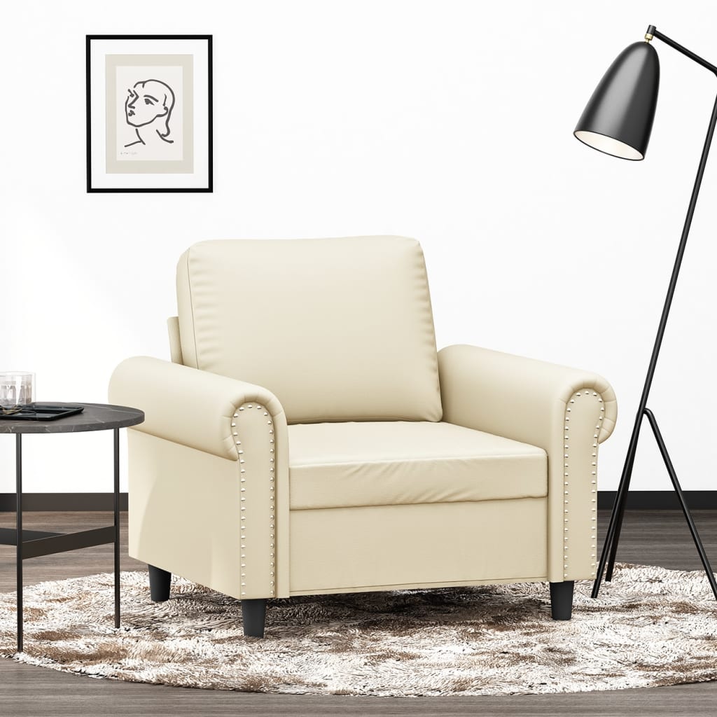 Sillón cuero sintético crema 60 cm qweo9626