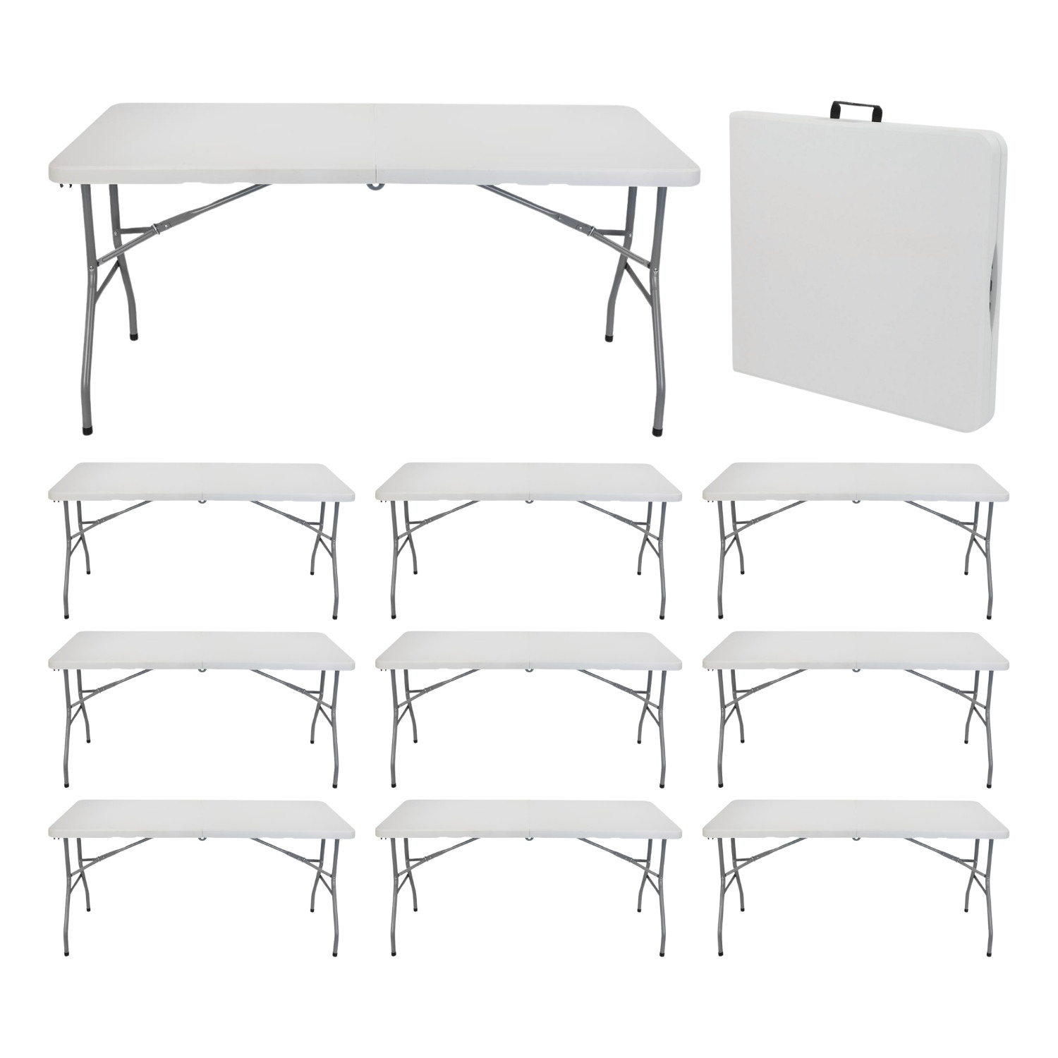 Megapack 10 mesas plegables rectangulares blanco 150x74cm Thinia Home