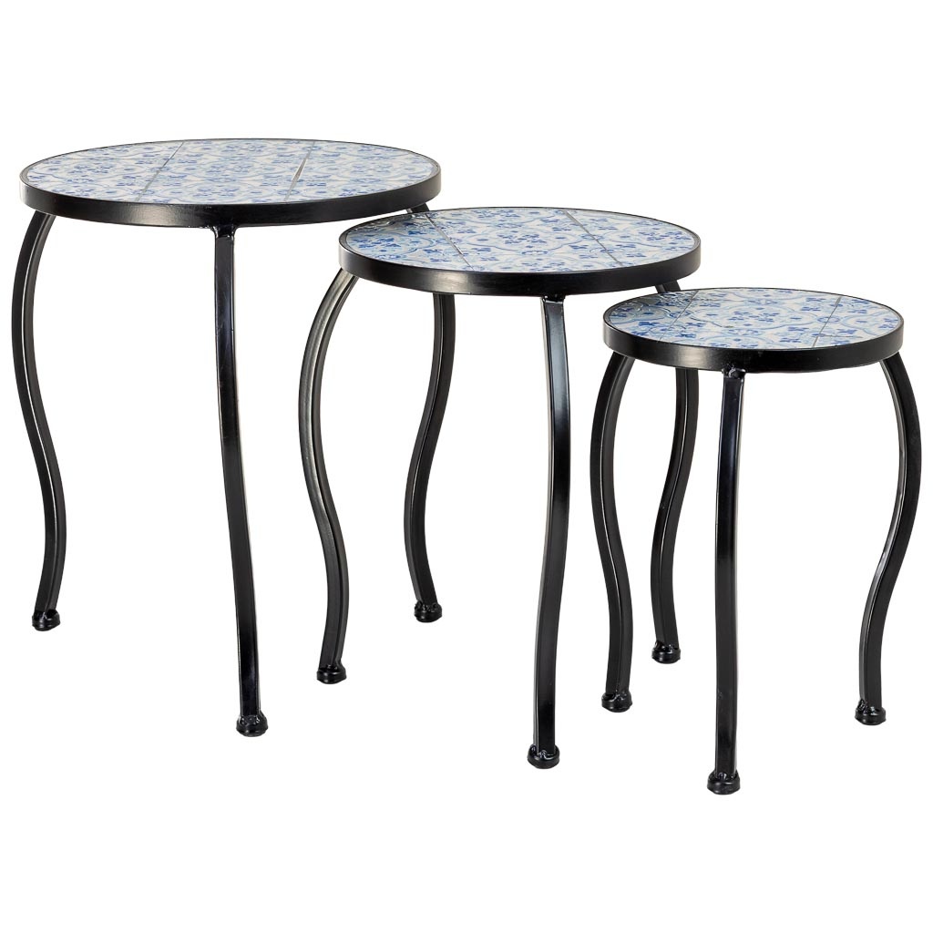 Soporte set 3 pzas de mosaico y forja blanco 33x33x37h-28x28x33h-23x23