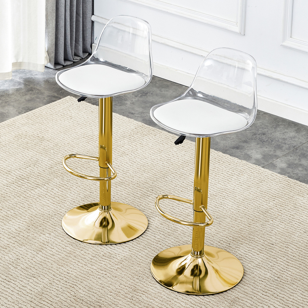 Taburete de bar dorado transparente set 2 giratorio con respaldo