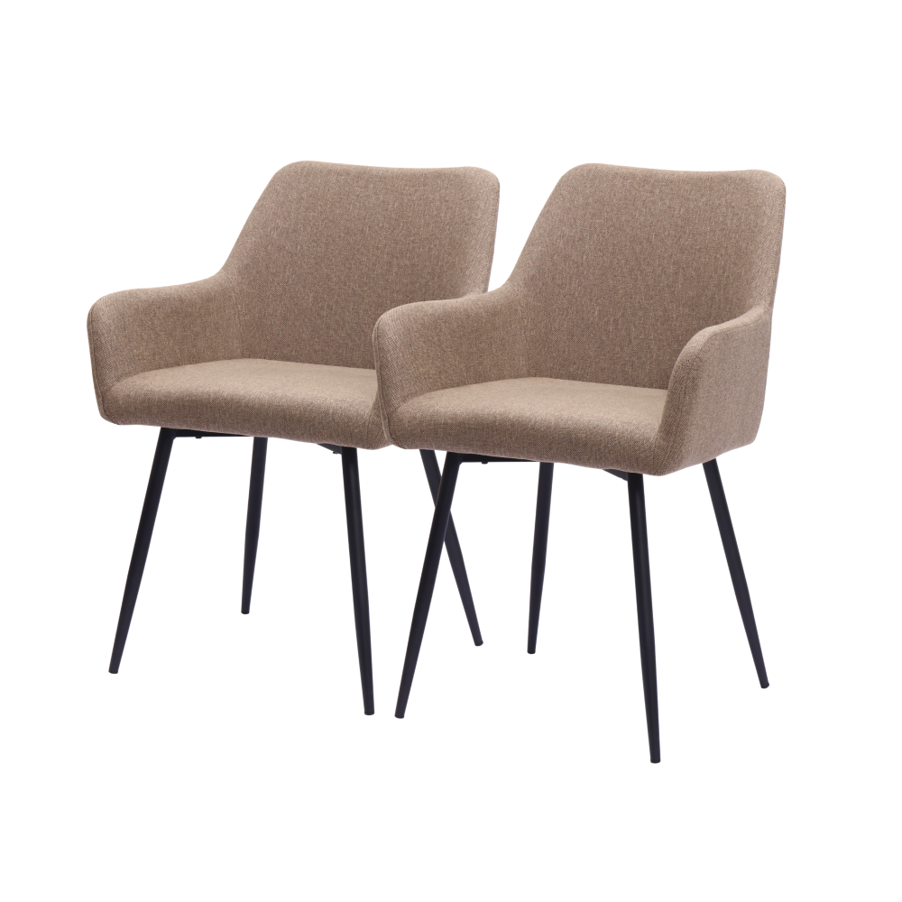 Silla de comedor tapizada caqui set de 2 con brazos