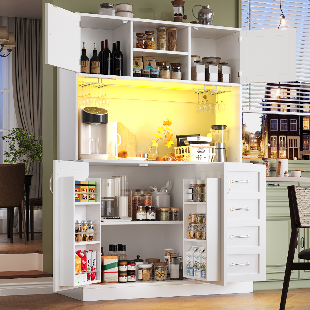 Aparador para cocina y salón 4 puertas 2 cajones blanco 188x120x40cm