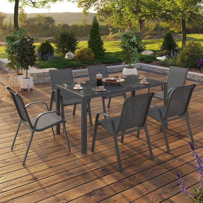 Conjunto de jardín de metal antracita - 6 sillas - 150 cm